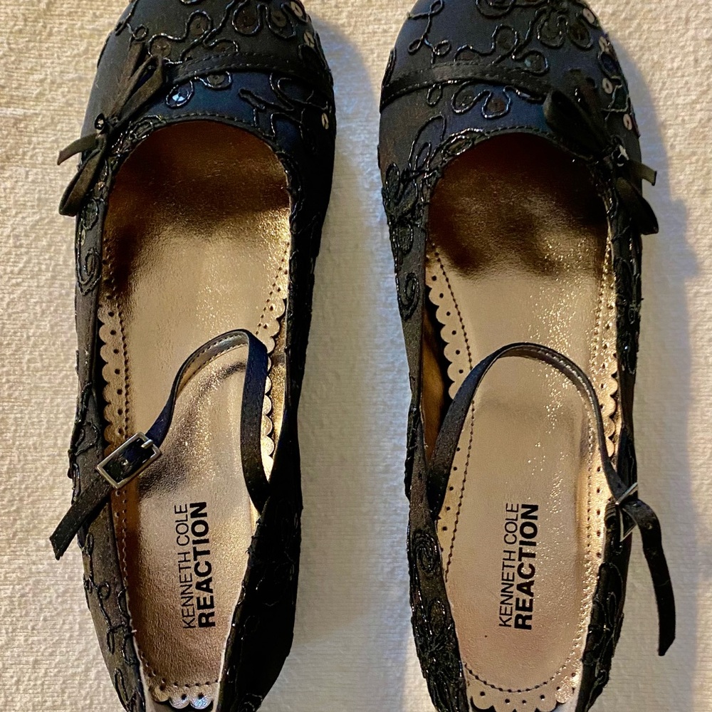 Kenneth Cole girls black embellished dress flat shoes